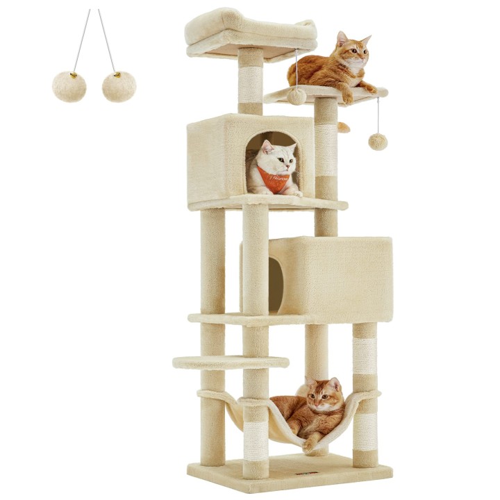 FEANDREA Katzenturm, groß, mit mehreren Plätzen, mit Kratzfunktion, beseitigt Höhenmangel, beige, PCT192M01, schmal, Katzentu