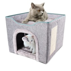DEWEL Faltbarer Kratzbaum für Katzen und Hunde, doppelt, für kleine und mehrere Haustiere, leicht zu transportieren, Breite 4