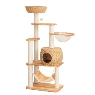 PETTIFUL Katzenbett aus Holz mit großer Innenausstattung aus Naturkautschuk für den Sommer und die Beobachtung von Katzen, mi