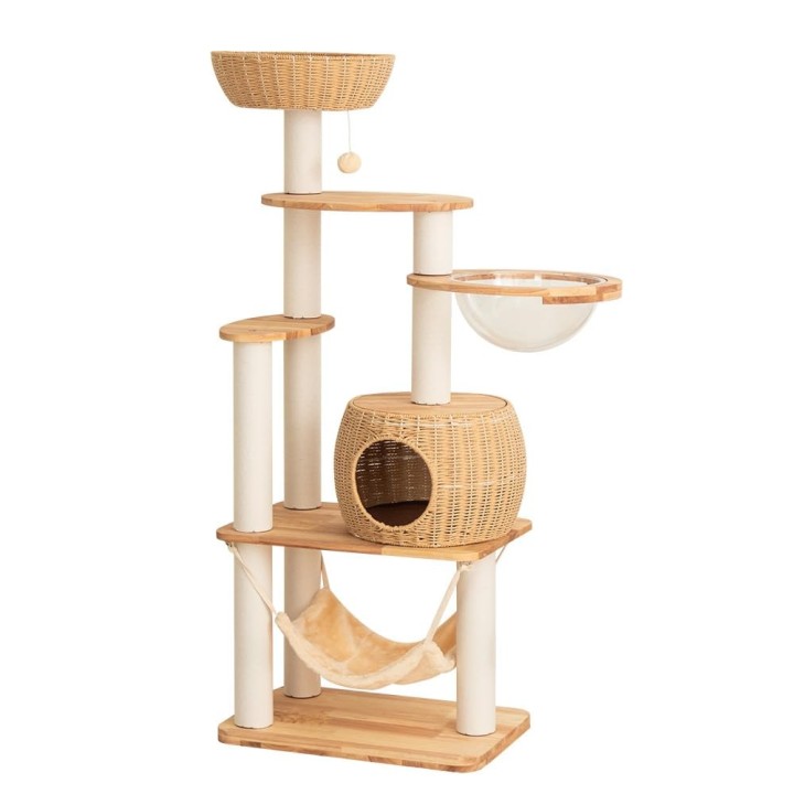 PETTIFUL Katzenbett aus Holz mit großer Innenausstattung aus Naturkautschuk für den Sommer und die Beobachtung von Katzen, mi