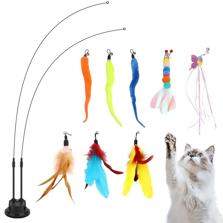 Set Katzenspielzeug Katzenspielzeug Katzenspielzeug Katzenspielzeug ausziehbare Angelrute Saugnapfspielzeug Katzenspielzeug A