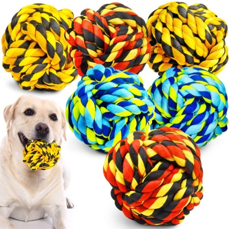 XL Kauball für Hunde, zum Kauen schwerer Hunde, Aggressionsspielzeug mit starkem Zahnseil, 6er-Pack, unzerbrechliches Kauspie