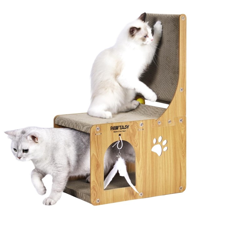 Pawtasy Katzen-Krallenschärfer, Karton-Krallenschärfer für Katzen, Kartonhaus, vertikaler Krallenschärfer, Katzenspielzeug, K