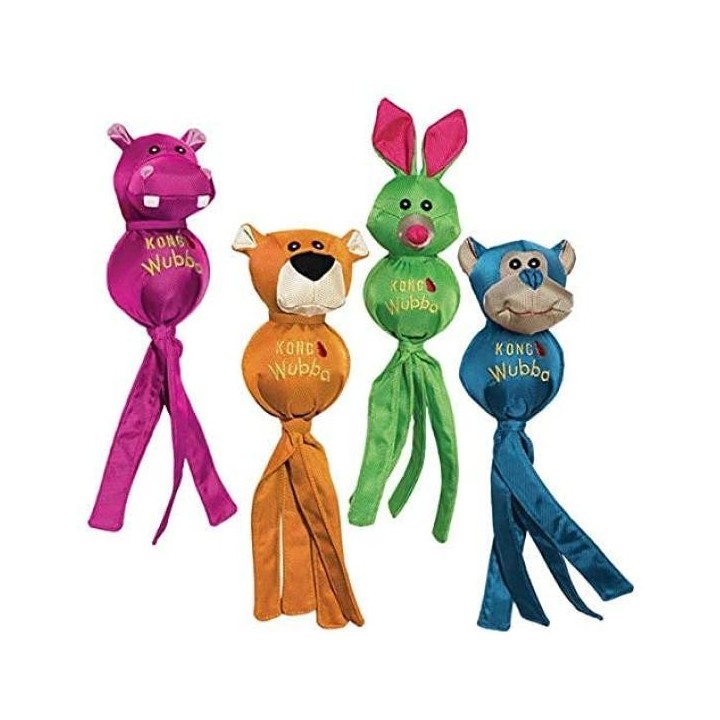 KONG Kong Hundespielzeug, langlebig und mit Sound, Wubba Wubba Wubba Waba Waba Waba, Quietscher, Nilpferd, Bär, Kaninchen, Af