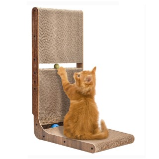 LIFLIX Katzen-Krallenschärfer aus Karton, Garigari Wand, Wandständer, Katzen-Krallenschärfer mit Spielzeug, H69cm, L-förmig b
