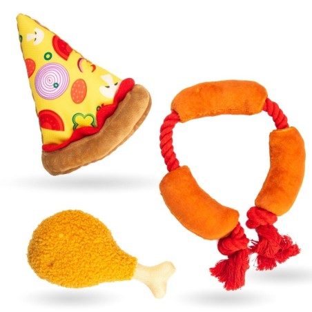 3er-Set Hundespielzeug Gebratenes Huhn Mit Stimmfunktion Für kleine und große Hunde Langlebig und kaubar Pizza, Wurst, mittel