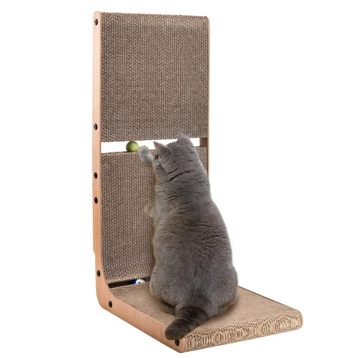 AUSCAT Katzennagelschärfer, Karton, Garigari, Wand-Katzennagelschärfer mit Spielzeugball, vertikal, H69 cm, L-förmig