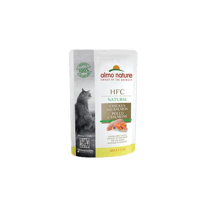 Almo Nature HFC Natural Katzenfutter - Dosen - Huhn & Lachs - 24 x 55 g