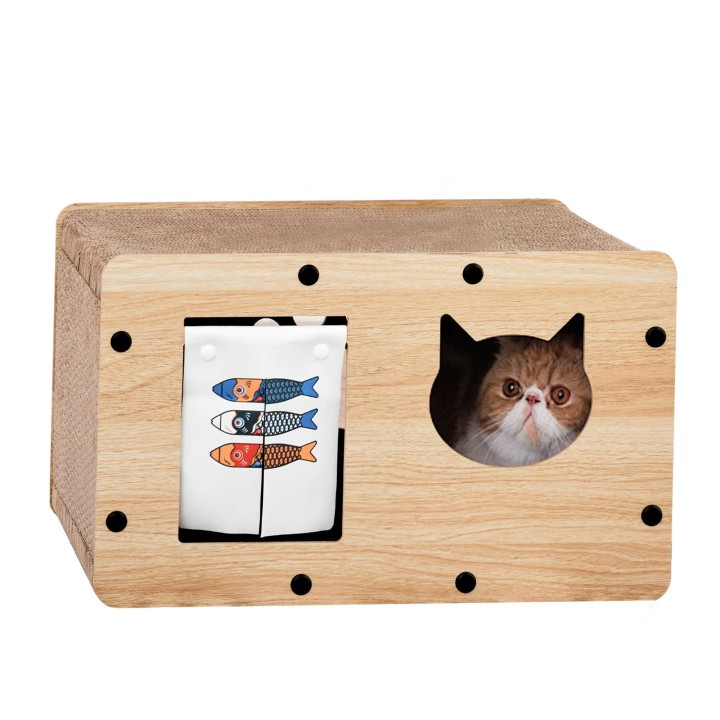 HomeyCat Katzenhaus zum Krallenschleifen, leicht zu montierende Ware, Karton, knuspriges Versteck, 6 Seiten, Katzenfenster, K
