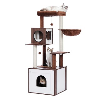 PETEPELA Katzentoilette Innen Katzen Mehrfachkollisionsecke Ecksicherheitsmatte Katzenhaus Betthöhe 146cm Braun Turm, Augenbi
