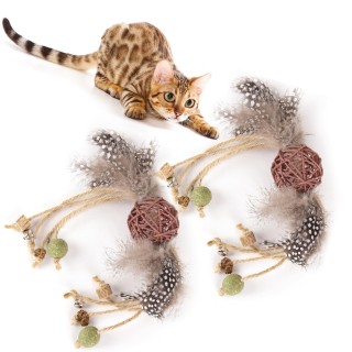 Katzenspielzeug mit Glöckchen, Matatabi-Baum, Katzenspielzeug, Federspielzeug, Zahnputzspielzeug, Naturmaterialien, Magen-Dar
