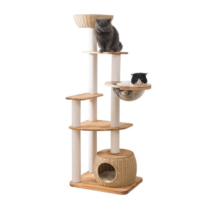 PETTIFUL Katzenbett aus Holz mit großer Innenausstattung aus Naturkautschuk für den Sommer und mit Sichtschutz für Katzen, tr