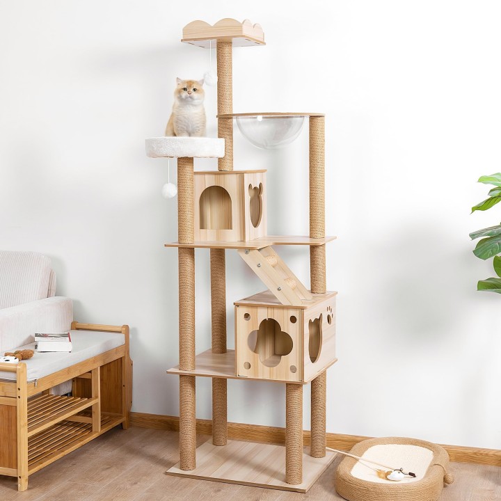 WWI Katzenhöhe für große Katzen, lindert den Mangel an leicht abzurundenden Ecken, platzsparender Turm, aus Holz, 188 cm, sta