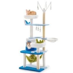 GYMAX Katzenturm, Höhe 165 cm, Katzenturm, Katzenhaus, Katzenzimmer für Katzen, stationär, mehrere Katzen, Aussichtsplattform