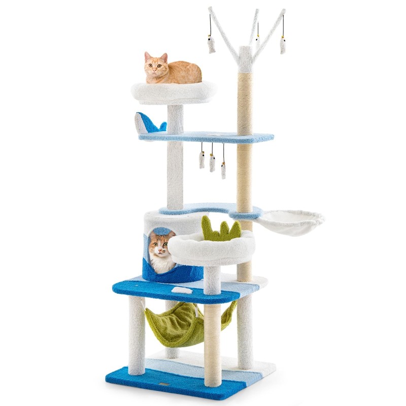 GYMAX Katzenturm, Höhe 165 cm, Katzenturm, Katzenhaus, Katzenzimmer für Katzen, stationär, mehrere Katzen, Aussichtsplattform