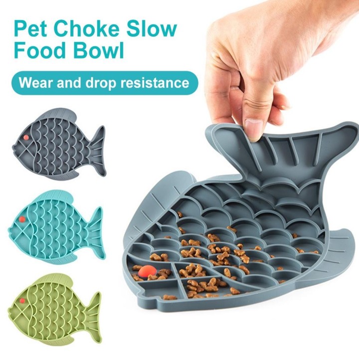 Pet Slow Fish Bowl Choking Feeder Dog Anti Food Feeding Plate Dish grün