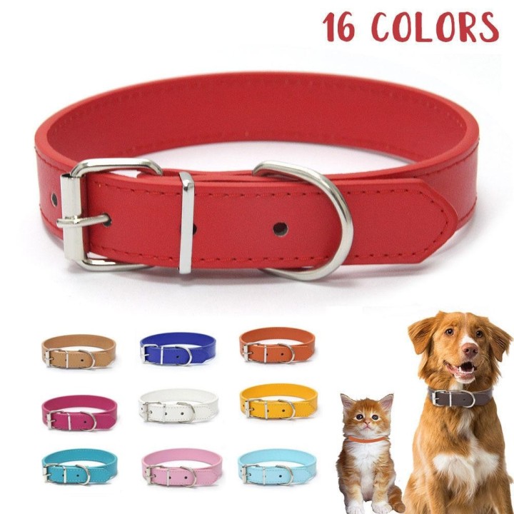 Einfarbiges Hundehalsband aus Leder, verstellbar, Katzenhalsband, Welpenhalsband, geeignet für mittelgroße und kleine Hunde,