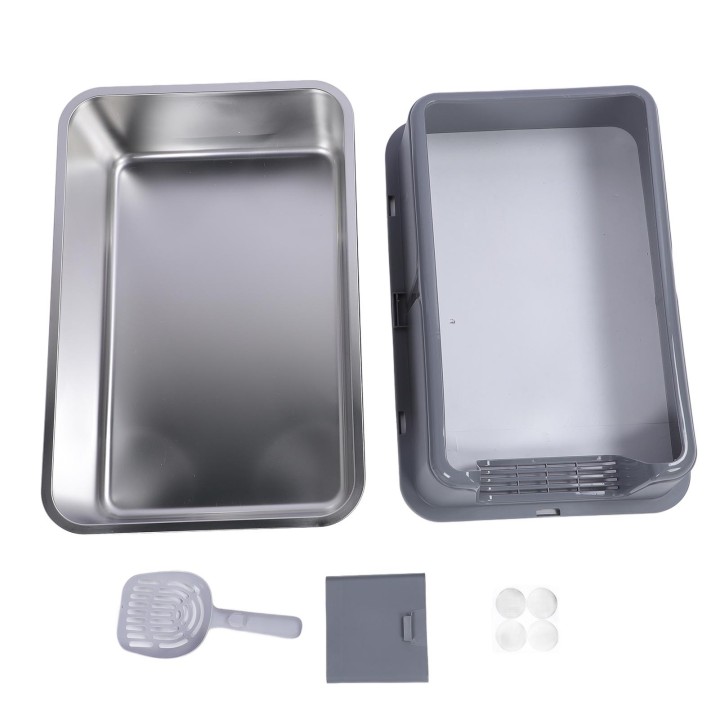 Geschlossene Katzentoilette aus Edelstahl mit Einstieg von oben, spritzwassergeschützt, extra große Katzentoilette aus Metall