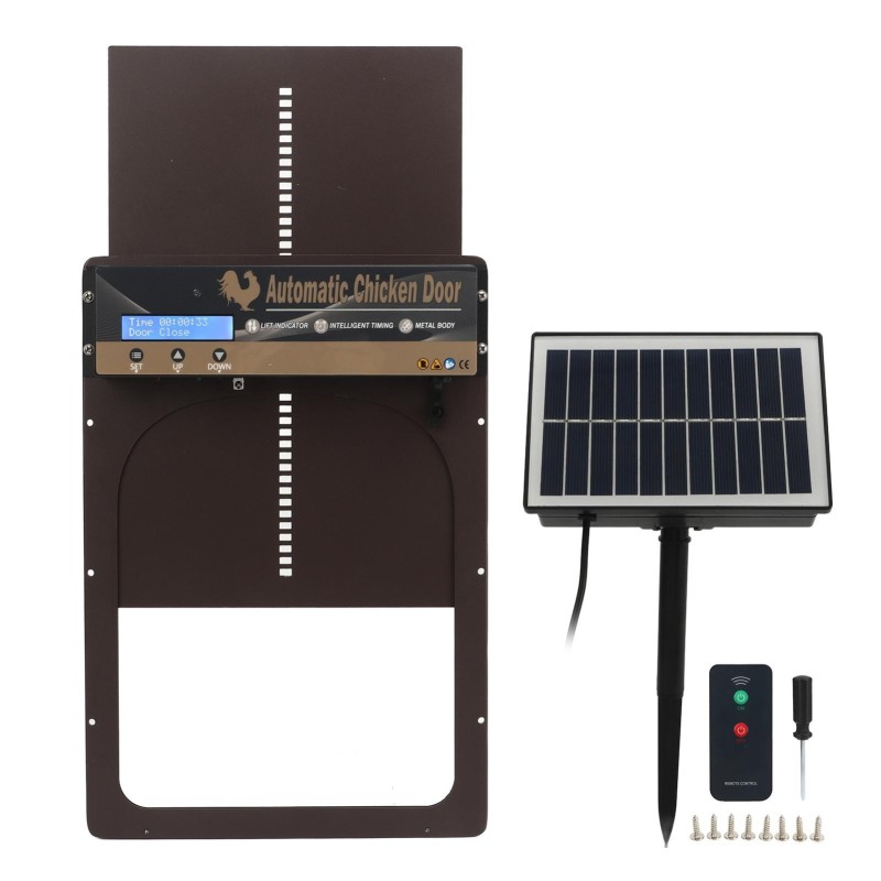 Automatische Hühnerstalltür mit Lichtsensor, Zeitsteuerung, Fernbedienung, Solarbetriebene 3-in-1-Stalltür für die Zucht