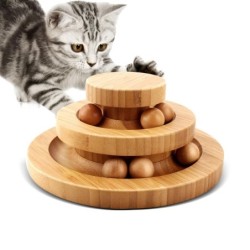 SunStarsPets Rotierender Katzenball aus Holz, kein Zusammenbau erforderlich, Nonstop-Spiel für Katzen, Stress, Mangel an natü
