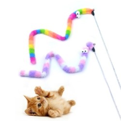 Katzenball, Katzenvogel, Feder, langes Katzenspielzeug, Angelrute, Regenbogen, Set von JP_SAKURA (Rosa & 2)