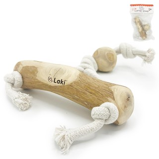 Laki Kaffeeholz mit Seil Hunde Kau-Ziehspielzeug Baumwolle Naturholz Kaffeeholz Koffeinfrei Zahnpflege XL Zusatzstofffrei 100