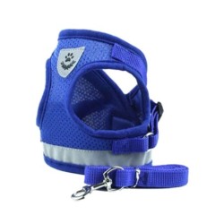 mitas Geschirr- und Leinen-Set, Blau, Größe S, kleine Hunde, mittelgroße Hunde, Netzstoff, leicht zu tragen, Haustiergeschirr