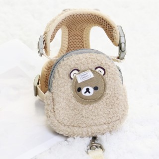 Dekori Dog Kleine Hundeleine, mit Nylon-Halsband, hält beim Gehen und verhindert Verlust, S Beige, süß, flauschig, beige