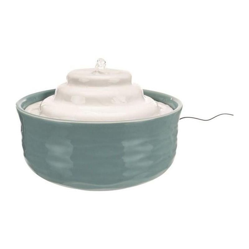 TRIXIE Keramik-Trinkbrunnen Vital Falls – 1,5 L / Ø 22 x 13 cm – Petrol und Weiß – Für Hunde und Katzen