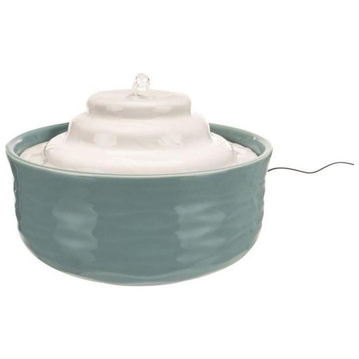 TRIXIE Keramik-Trinkbrunnen Vital Falls – 1,5 L / Ø 22 x 13 cm – Petrol und Weiß – Für Hunde und Katzen
