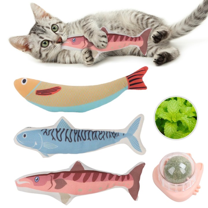 HOMEBASICS Set Katzenspielzeug Fisch Matatabi Ball Plüschspielzeug Dünner Ball Matatabi Spielzeug Katzenball Katzenkauspielze