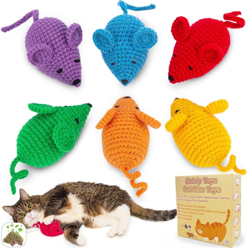 CANPLUS 6er-Pack Katzen-Zahnputzspielzeug, Maus, gefülltes Kauspielzeug, Treten, beliebte Katzenminze enthalten, Katzenspielz