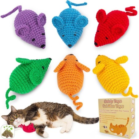 CANPLUS 6er-Pack Katzen-Zahnputzspielzeug, Maus, gefülltes Kauspielzeug, Treten, beliebte Katzenminze enthalten, Katzenspielz