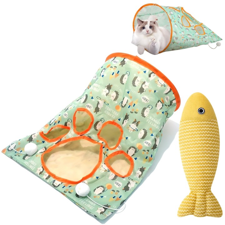 CANPLUS 2er-Pack Katzenspielzeug, Kauspielzeug, beliebtes Katzenspielzeug in Tunnelfischform, Treten, Zähneputzen, Solospiel,