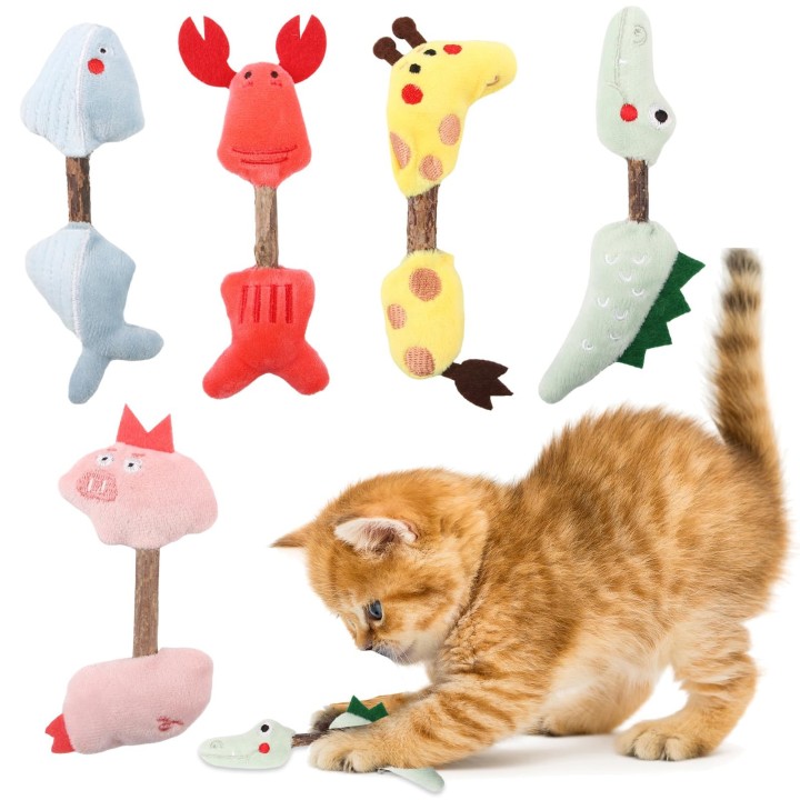 CANPLUS 5er-Pack Katzenspielzeug, Kauspielzeug, Plüschspielzeug, Kauen, beliebtes Zahnputz- und Zähneknirsch-Stick, Solo-Spie