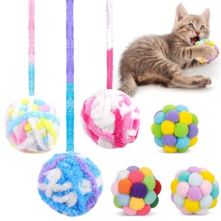 CANPLUS 6 Stück Katzenspielzeugball, Pom-Pom-Ball, Kauspielzeug, beliebt, kommt mit Glöckchen, macht ein Geräusch, leicht, So