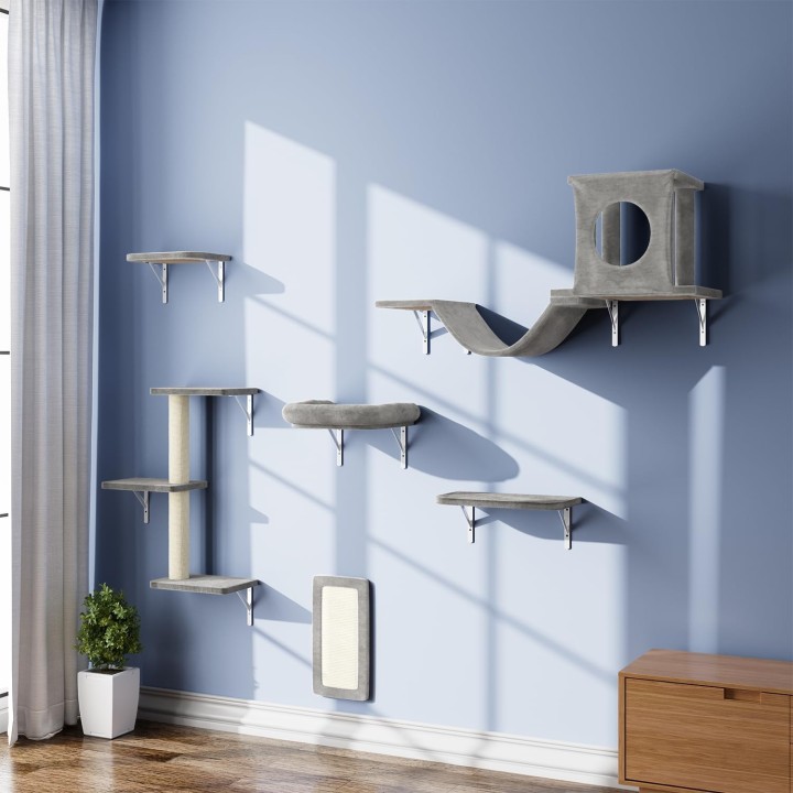 DoubleTT Cat Walk Set Katzenwand DIY Katzenklo Katzenaufhängung Kratzbaum Katzenklettern inkl. Sisal Kratzkralle Leicht zu tr
