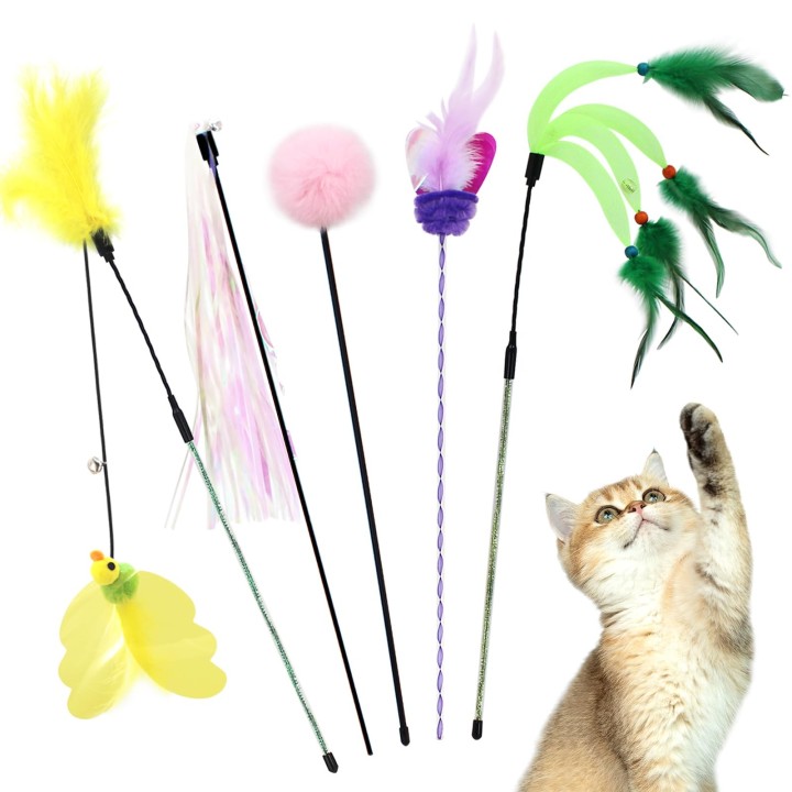 SONGWAY Katze 50cm lang Lieblingsset 5 Spielzeug, Stange, Katzenangel,