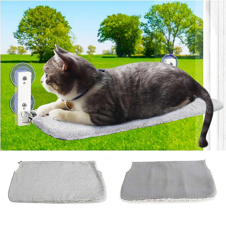 Katzenfensterbett, Fensterhängematte, Katzenfensterhängematte, starker Saugnapf, einfach zu installieren, stabil, beidseitig