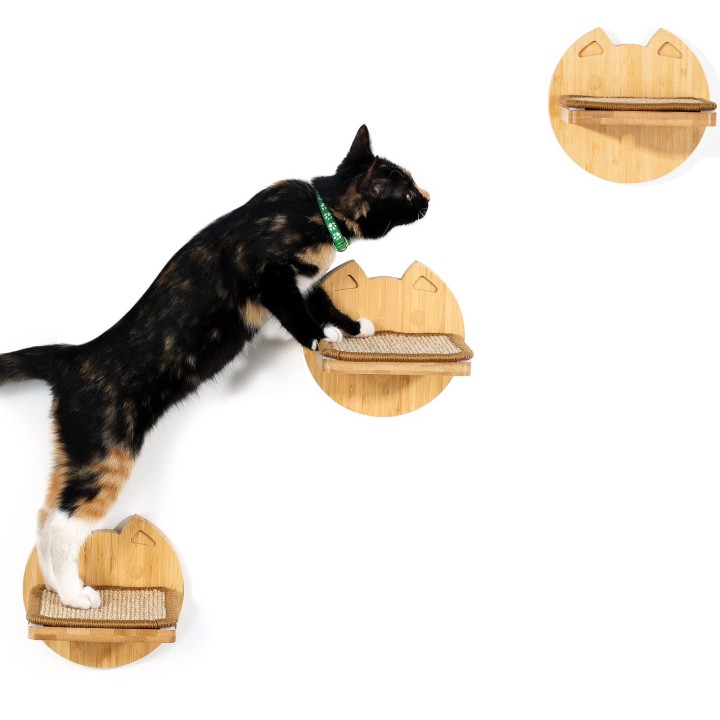 Yangbaga Catwalk 3-teilige Katzentreppe aus Holz zur Wandmontage mit Sisal-Kratzkrallenpolster, Katzentreppe, Katzenmöbel, Ka