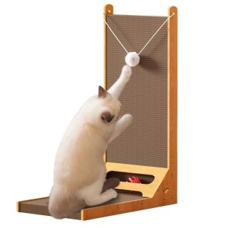 maodurful Katzenkratzbrett, Kratzbrett für Katzen, Krallenschärfen, Kratzbett aus Karton mit Spielzeug, Breite L-Form 24, Län