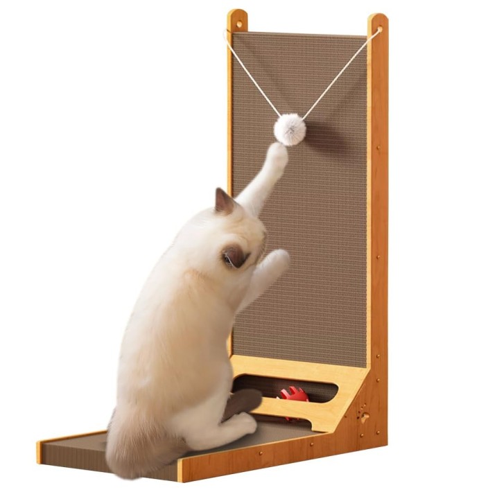 maodurful Katzenkratzbrett, Kratzbrett für Katzen, Krallenschärfen, Kratzbett aus Karton mit Spielzeug, Breite L-Form 24, Län