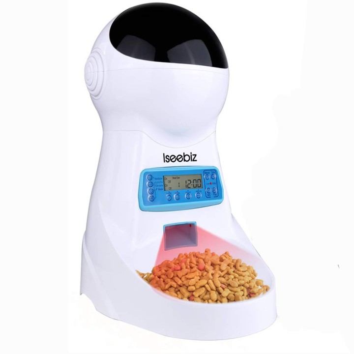 Iseebiz Automatischer Futterspender für Katzen und Hunde, Timer, 10-Sekunden-Aufzeichnung, automatischer Futterspender, Futte
