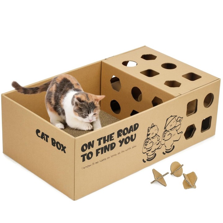 Katzenkarton, Katzenstress, leicht zu entlasten, Spielzeug inklusive, Kratzbaum, Bett, Haus, Kratzbaum, Haus, Bett, Belüftung