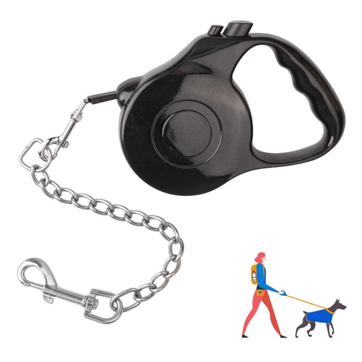 HACRAHO Einziehbare Hundeleine, 1 Stück, schwarz, für Haustiere, Spazierleine mit Metallkette, Hundeleine mit Stahlkette, Hun