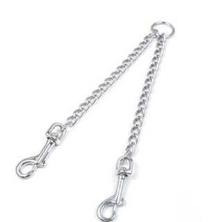 STK Doppel-Hundeleine aus Metall, für mittelgroße und kleine Spaziergänge, verhindert Beißen, langlebig, stark, verwicklungsf