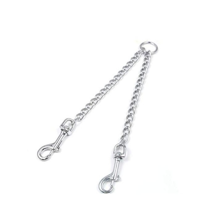 STK Doppel-Hundeleine aus Metall, für mittelgroße und kleine Spaziergänge, verhindert Beißen, langlebig, stark, verwicklungsf