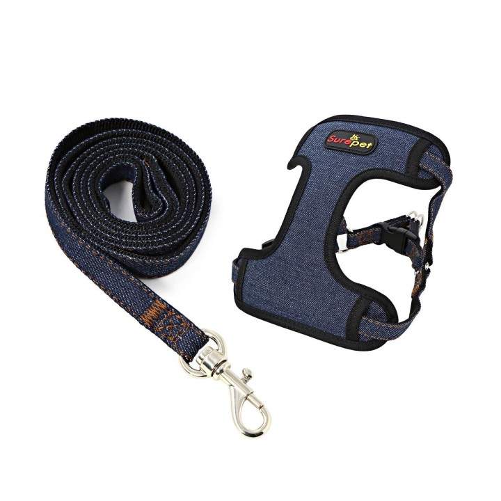 Weiches Haustier-Hundehalsband, bestes Hundehalsband für Hunde und Katzen, mit weniger Leine, Denim-Denim, für kleine, mittel