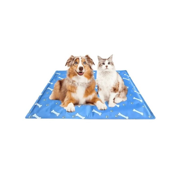 nobleza Kühlmatte für Hunde – Blau mit Knochen- & Pfotenmotiv M