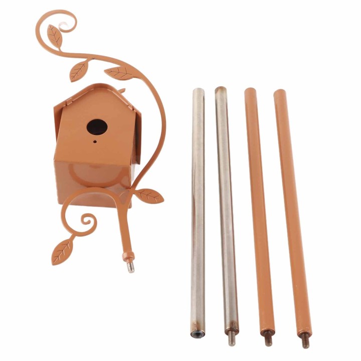 Vogelhaus aus Metall mit Stange, Metallkunst, Cottage-Vogelhaus, Pfähle, Kolibri-Haus, Distressed Metal woolen edge